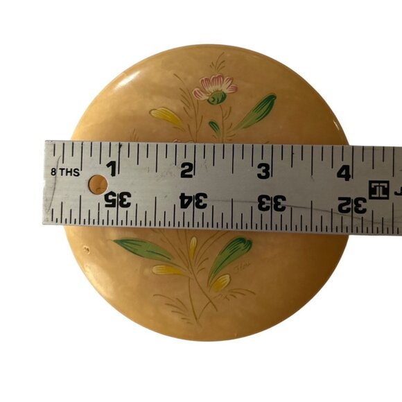 Vintage Italian Alabaster Trinket Box With Floral Design & Hinged Lid - Picture 6 of 8